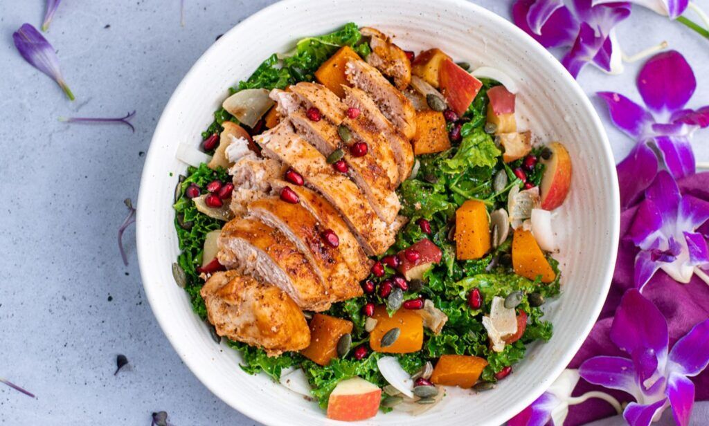 Roasted Chicken Apple Kale Salad 