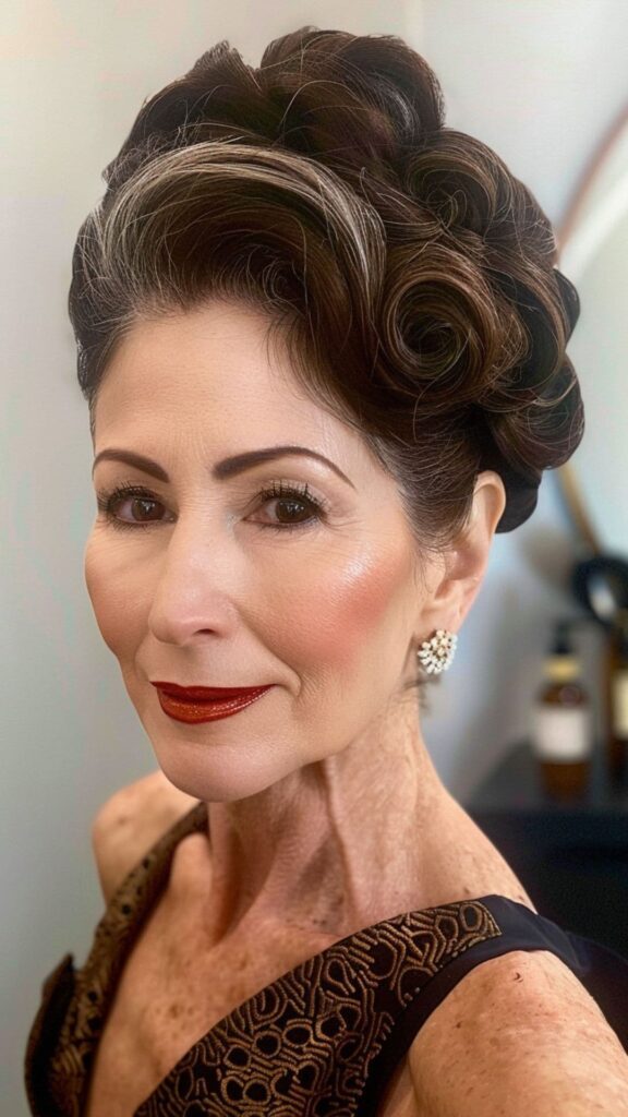 vintage roll updo hairstyle for women over 50