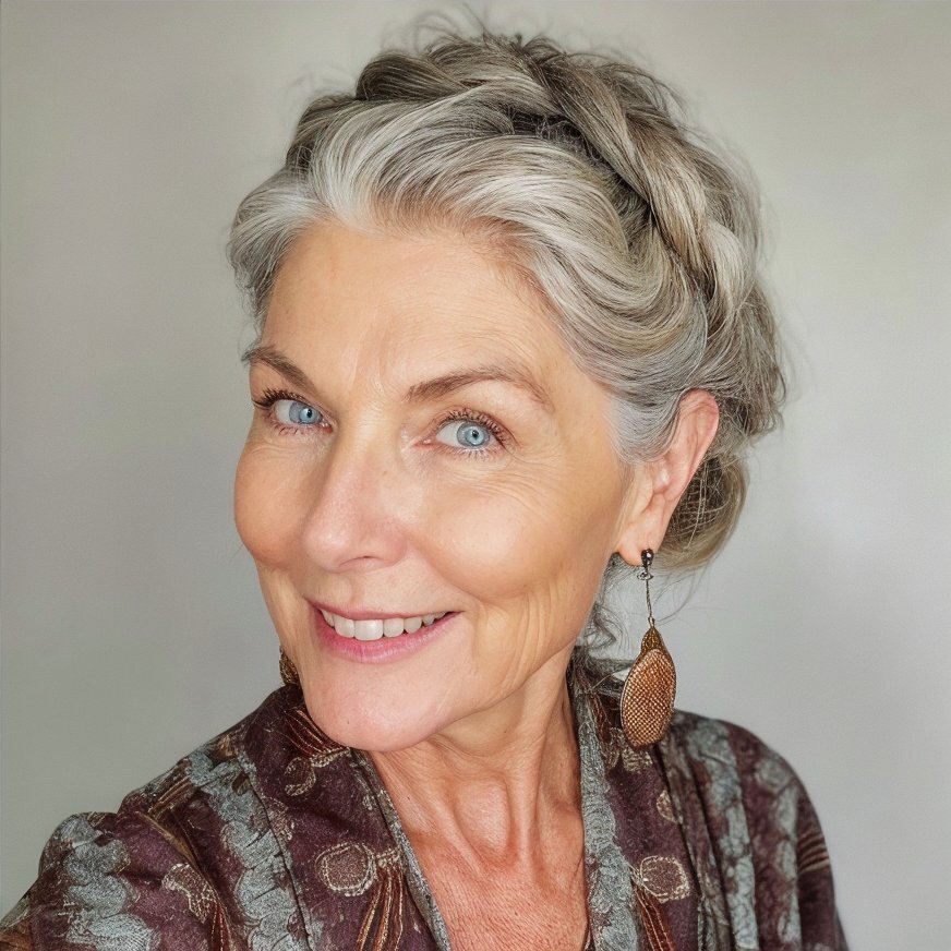 twisted updo with braids for women over 50
