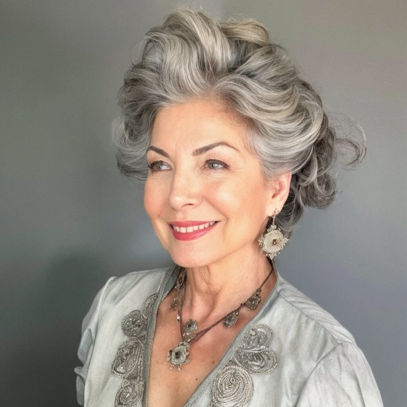 elegant beehive updo hairstyle for women over 50